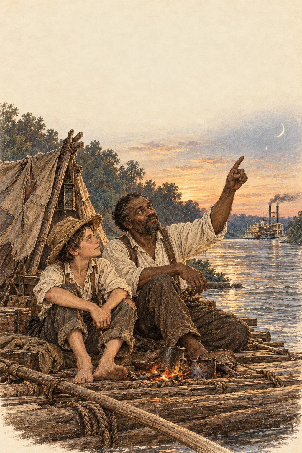 Book cover: Adventures of Huckleberry Finn — Mark Twain